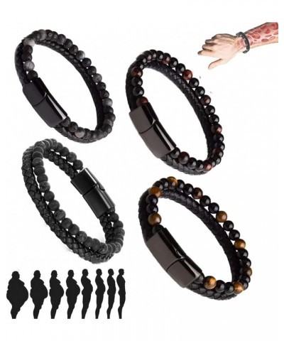 4Pcs Natural Agate Stone Leather Beaded Bracelet, Natural Agate Stone Bracelet,Natural Stone Bracelet 21CM $11.75 Bracelets