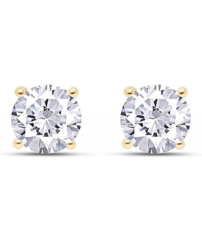 10K Gold Post Round Cut (0.75 Ct To 3.00 Ct) Moissanite Lab Created Diamond 4-Prong Stud Earrings Sterling Silver Push Back J...