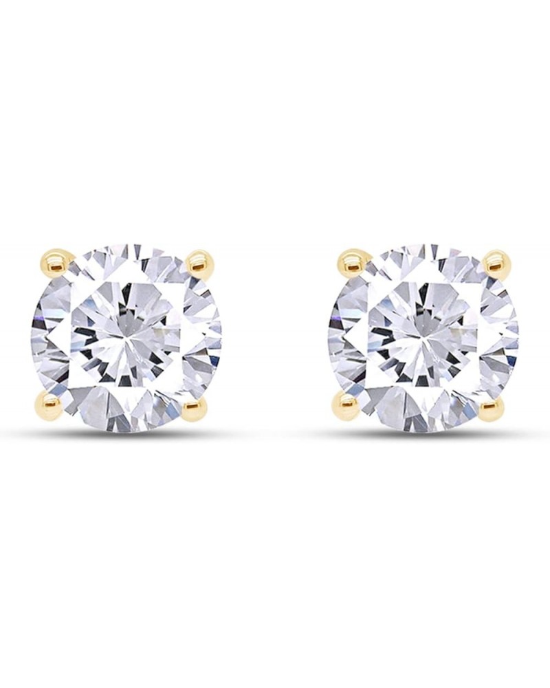 10K Gold Post Round Cut (0.75 Ct To 3.00 Ct) Moissanite Lab Created Diamond 4-Prong Stud Earrings Sterling Silver Push Back J...