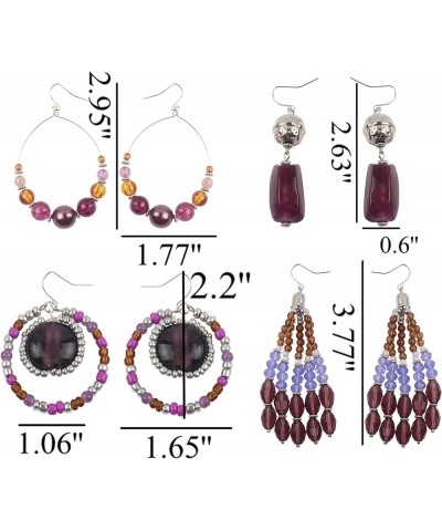 4 Pairs Earring Set for Women Olive Green Fringe Dangle Pendant Earrings/Hoop Beaded Earrings Purple $9.00 Earrings