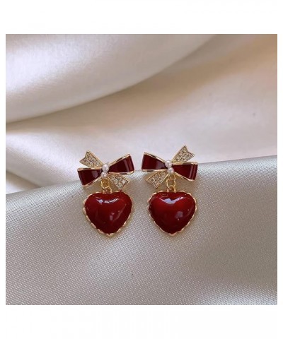 Heart Earrings for Women Girls Pink Heart Flower Earrings Red Heart Bow Stud Earrings Enamel Fat Heart Earrings Cute Statemen...