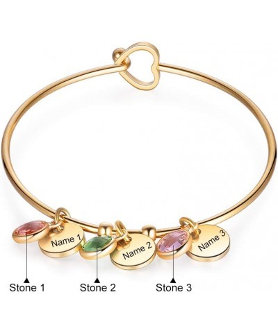 Personalized Bangle Simulated Birthstone Custom Name Charm Stainless Steel Cuff Bracelet Style 1 $10.40 Bracelets