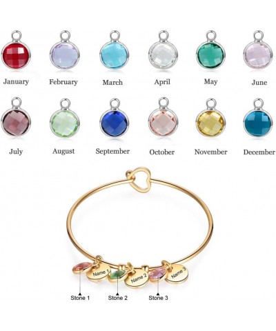 Personalized Bangle Simulated Birthstone Custom Name Charm Stainless Steel Cuff Bracelet Style 1 $10.40 Bracelets