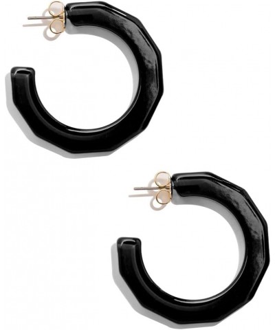 Colorful Resin Acrylic Textured Flat Hoop Earring for Women Girls Black $13.86 Earrings