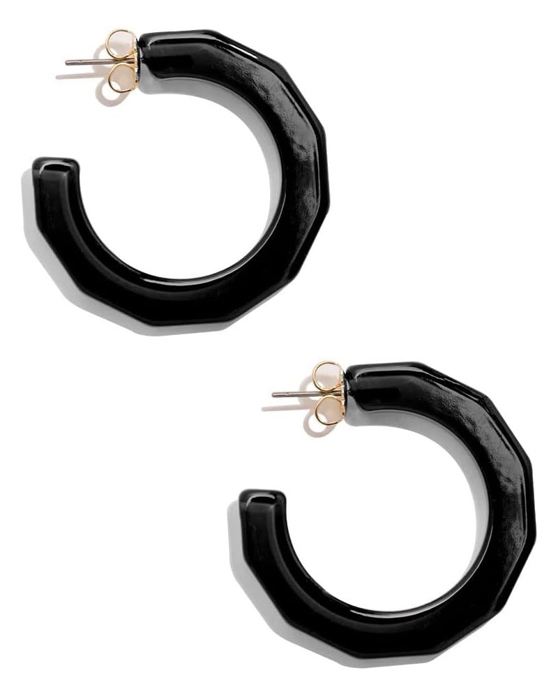 Colorful Resin Acrylic Textured Flat Hoop Earring for Women Girls Black $13.86 Earrings