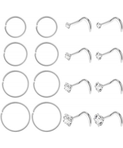 16PCS 20G 22G 316L Stainless Steel Nose Rings for Women Men L Screw Bone Shaped CZ Nose Studs Nose Rings Hoops Nose Piercing ...