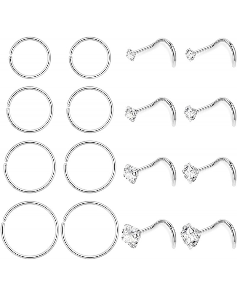 16PCS 20G 22G 316L Stainless Steel Nose Rings for Women Men L Screw Bone Shaped CZ Nose Studs Nose Rings Hoops Nose Piercing ...