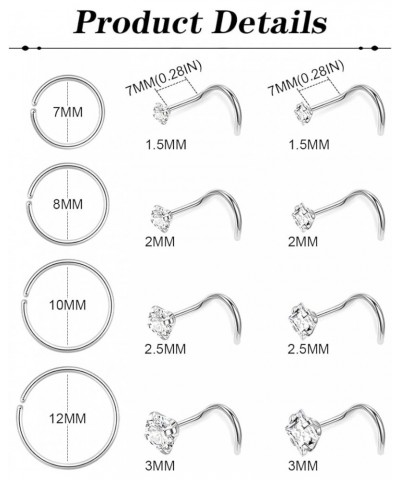 16PCS 20G 22G 316L Stainless Steel Nose Rings for Women Men L Screw Bone Shaped CZ Nose Studs Nose Rings Hoops Nose Piercing ...