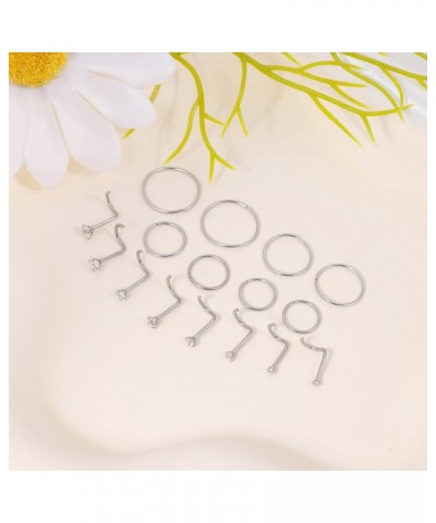 16PCS 20G 22G 316L Stainless Steel Nose Rings for Women Men L Screw Bone Shaped CZ Nose Studs Nose Rings Hoops Nose Piercing ...