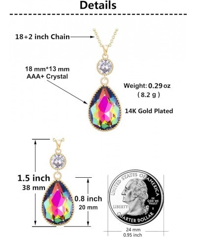 18 * 13MM Big Teardrop Crystal Pendant Dangle Necklaces and Earrings Jewelry Sets for Women Glod Plated Nov-Citrine-Rose Gold...