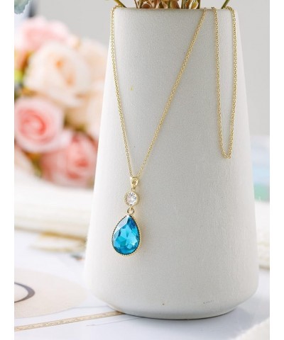 18 * 13MM Big Teardrop Crystal Pendant Dangle Necklaces and Earrings Jewelry Sets for Women Glod Plated Nov-Citrine-Rose Gold...