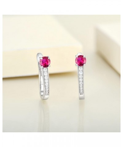 Hoop Earrings 925 Sterling Silver U Shaped Halo Huggie Earrings 18K White Gold Plated Birthstones Jewelry for Women 07-ruby-J...