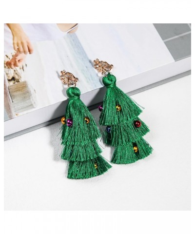 Boho Statement tassel earrings for women Clip On Drop Earrings feather earrings Non Piercing Jewelry for women dangling fring...