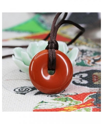 Semi Precious Gemstones 30mm Circle Coin Peace Donut Beads Adjustable Braided Rope Pendant Necklace Red Jasper $6.47 Necklaces