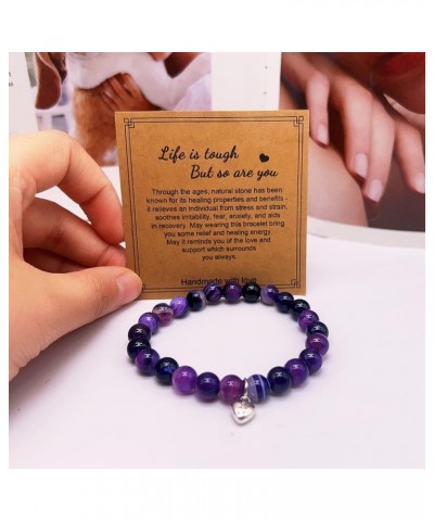 Get Well Soon Gifts -Natural Stone Healing Relaxation Bracelets, 8mm Anti-Anxiety Crystal Bracelet, Stress Relief Stretch Bra...