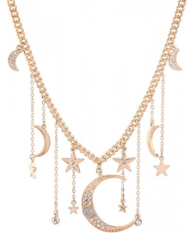 Moon and Star Pendant Necklace, Fashion Gold Plated Retro Crystal Crescent Moon Star necklace Delicate Chain Necklace Accesso...