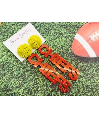 Football Game Day Earrings, Red Glitter Acrylic, Yellow Beaded Pop, Drop and Dangle Earrings, Team Spirit, Sunday Earrings $1...