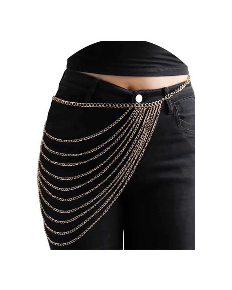 Punk Waist Chain Belt Black Leather Layered Belly Body Chains Rave Accessories for Women Festival Outfit Gold color $8.99 Bod...