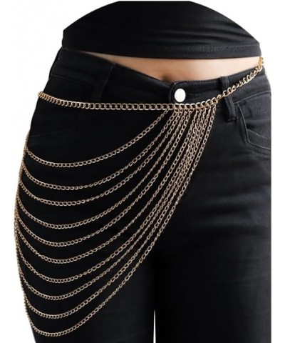 Punk Waist Chain Belt Black Leather Layered Belly Body Chains Rave Accessories for Women Festival Outfit Gold color $8.99 Bod...