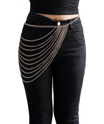 Punk Waist Chain Belt Black Leather Layered Belly Body Chains Rave Accessories for Women Festival Outfit Gold color $8.99 Bod...