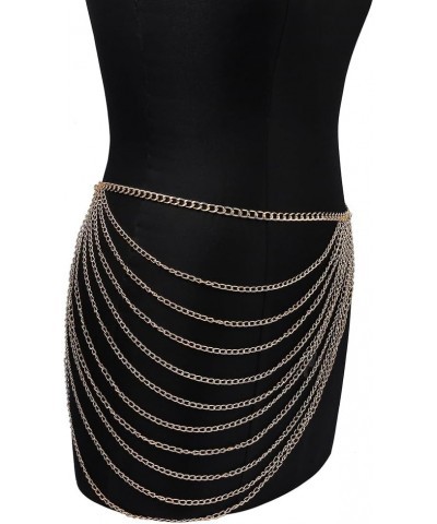 Punk Waist Chain Belt Black Leather Layered Belly Body Chains Rave Accessories for Women Festival Outfit Gold color $8.99 Bod...