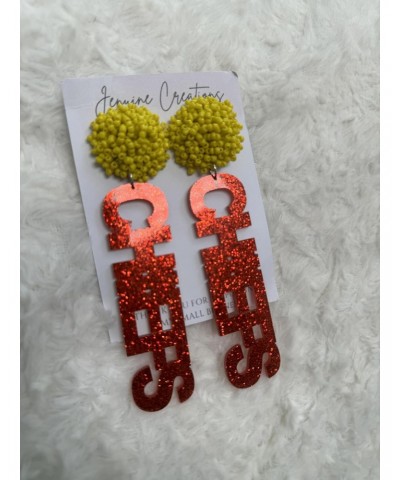 Football Game Day Earrings, Red Glitter Acrylic, Yellow Beaded Pop, Drop and Dangle Earrings, Team Spirit, Sunday Earrings $1...