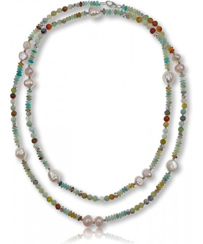 34" Elegant Gemstone & Cultured Freshwater Pearls Necklace with Silver-tone Accents Amazonite $15.46 Necklaces