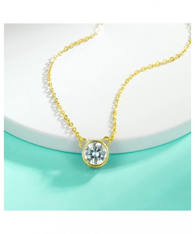 Moissanite Pendant Necklace 1CT D Color VVS1 Round Cut Lab Diamond 14K Gold Plated Silver Necklace for Women with Certificate...