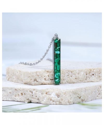 Vertical Gemstone Bar Necklace for Women Dainty Turquoise Sodalite Malachite Stone Bar Pendant Necklace for Women Girls Heali...