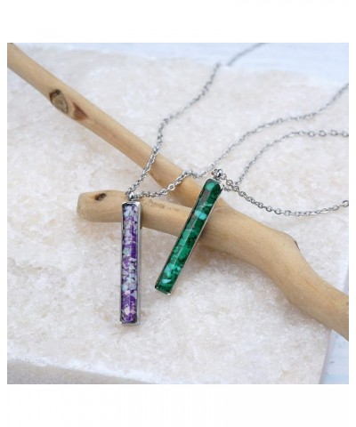 Vertical Gemstone Bar Necklace for Women Dainty Turquoise Sodalite Malachite Stone Bar Pendant Necklace for Women Girls Heali...