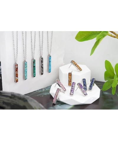 Vertical Gemstone Bar Necklace for Women Dainty Turquoise Sodalite Malachite Stone Bar Pendant Necklace for Women Girls Heali...