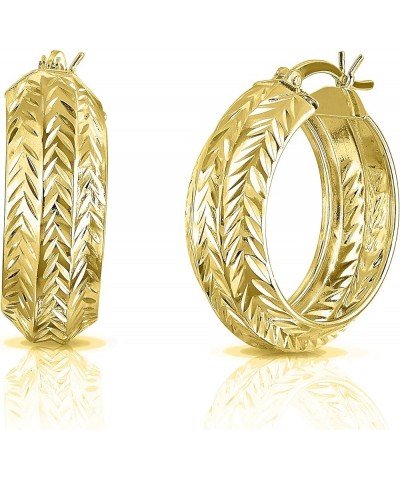 18K Gold Plated 925 Sterling Silver Diamond Cut Round Hoop Earrings for Women & Girls Yellow Gold $13.44 Earrings