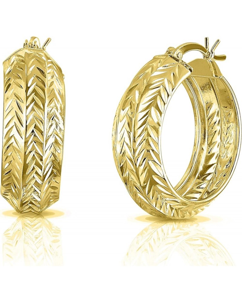 18K Gold Plated 925 Sterling Silver Diamond Cut Round Hoop Earrings for Women & Girls Yellow Gold $13.44 Earrings