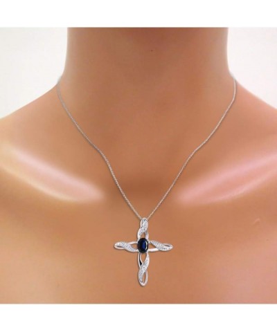 Necklaces for Women Sterling Silver 925 Cross Necklace with Gemstone & Diamonds Pendant with 18" Chain 7X5MM Birthstone Women...