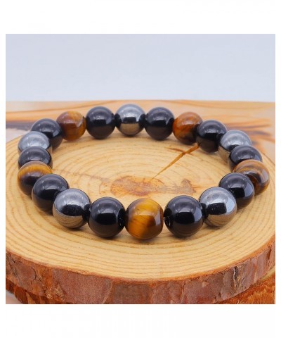 10mm Mens Beaded Bracelets, Initial Letter Triple Protection Bracelets for Women, Natural Tiger Eye Black Obsidian Hematite B...