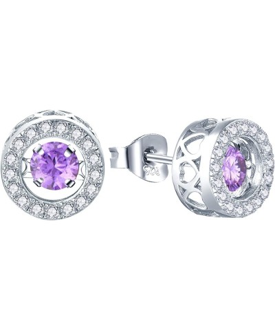 Round Halo Earrings Sterling Silver Dancing Diamond Solitaire Stud Earrings Jewelry for Women 02-amethyst-Feb $31.20 Earrings