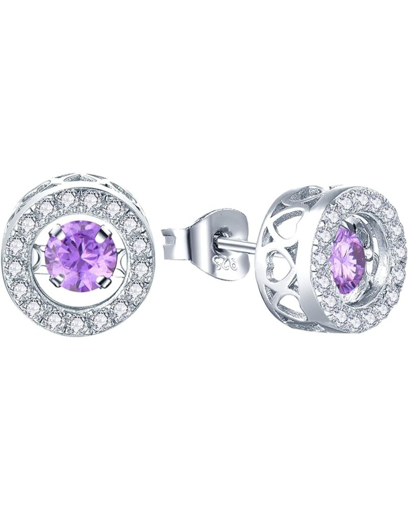 Round Halo Earrings Sterling Silver Dancing Diamond Solitaire Stud Earrings Jewelry for Women 02-amethyst-Feb $31.20 Earrings