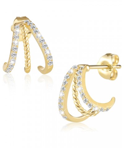 Solid 14K Yellow Gold Claw Hoop Earrings for Women Dainty Trendy Triple Open Hoop Stud Earrings for Women Girls $94.24 Earrings