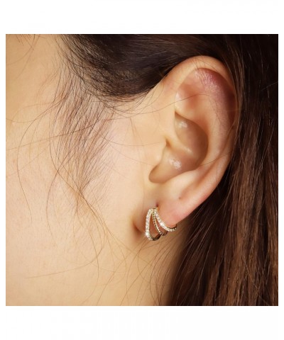 Solid 14K Yellow Gold Claw Hoop Earrings for Women Dainty Trendy Triple Open Hoop Stud Earrings for Women Girls $94.24 Earrings