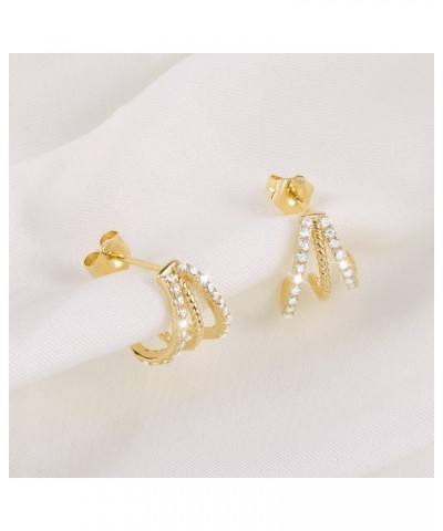 Solid 14K Yellow Gold Claw Hoop Earrings for Women Dainty Trendy Triple Open Hoop Stud Earrings for Women Girls $94.24 Earrings