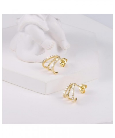 Solid 14K Yellow Gold Claw Hoop Earrings for Women Dainty Trendy Triple Open Hoop Stud Earrings for Women Girls $94.24 Earrings