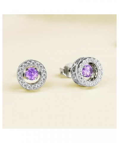 Round Halo Earrings Sterling Silver Dancing Diamond Solitaire Stud Earrings Jewelry for Women 02-amethyst-Feb $31.20 Earrings