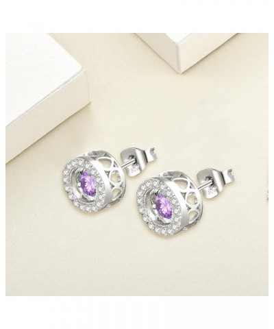 Round Halo Earrings Sterling Silver Dancing Diamond Solitaire Stud Earrings Jewelry for Women 02-amethyst-Feb $31.20 Earrings