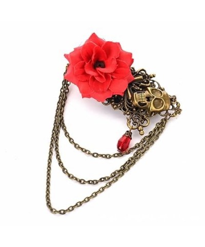 Vintage Punk Rose Hair Clip Skull Cross Long Chain Brooch Pin Gothic Lolita Headpiece for Halloween Costume Hair Accessories ...