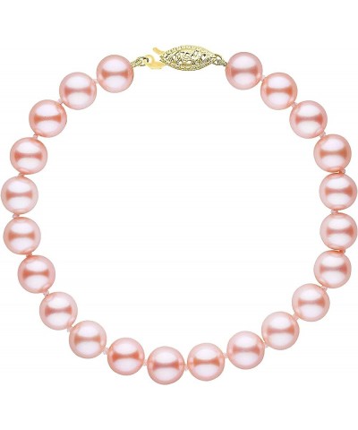 14K Gold AAAA Pink Freshwater Cultured Pearl Silk-Knotted Strand Bracelet with Fishhook Clasp - Choice of Pearl Size, Bracele...