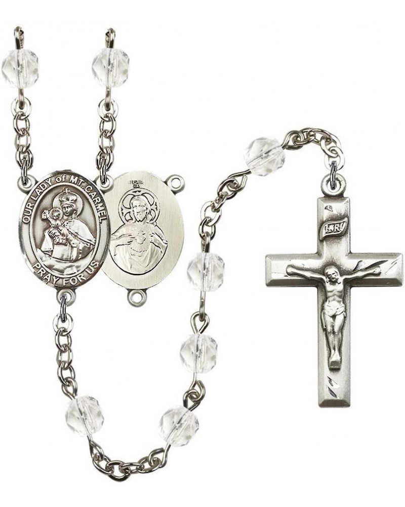 Our Lady of Mount Carmel Silver-Plated Rosary - Every Birth Month Color and More April Crystal, Small Crucifix $66.87 Necklaces