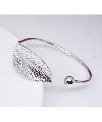 925 Sterling Silver Leaf Feather Bracelets & Bangles for Women Wedding Gift Adjustable Bracelet Birthday Leaf-Shaped Cuff Jew...