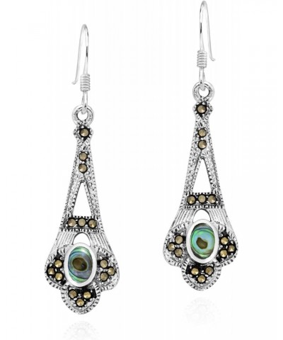 Elegant Vintage Style Oval Abalone Shell & Marcasite .925 Sterling Silver Dangle Classy Earrings for Women $12.06 Earrings