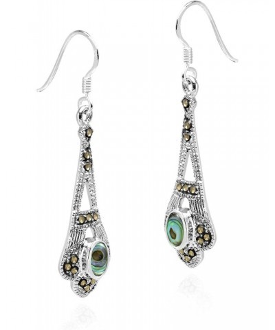 Elegant Vintage Style Oval Abalone Shell & Marcasite .925 Sterling Silver Dangle Classy Earrings for Women $12.06 Earrings