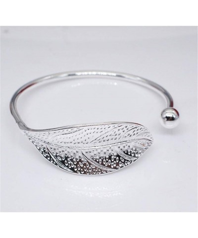 925 Sterling Silver Leaf Feather Bracelets & Bangles for Women Wedding Gift Adjustable Bracelet Birthday Leaf-Shaped Cuff Jew...